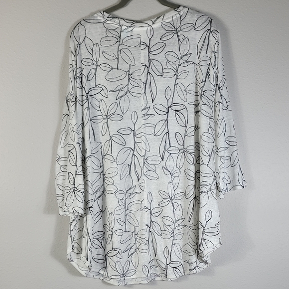 Cynthia Rowley 100% Linen Tunic Top Size 2X 3/4 Sleeve V Neck Leaf Floral Women - Picture 7 of 12